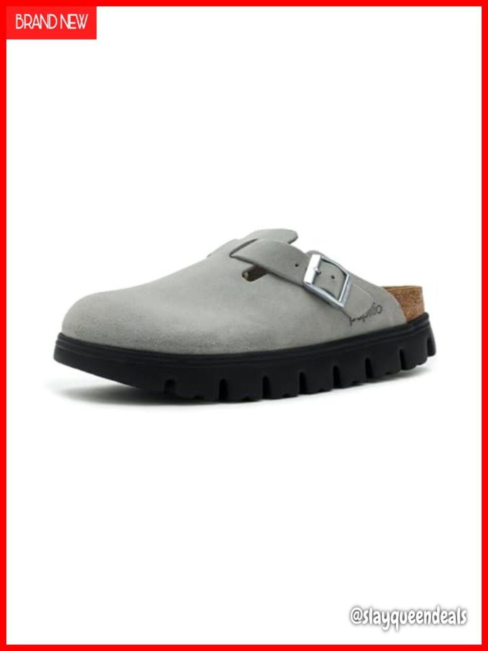 Birkenstock Boston Chunky Suede Clog Sandals Womens Adjustable Buckle Cork